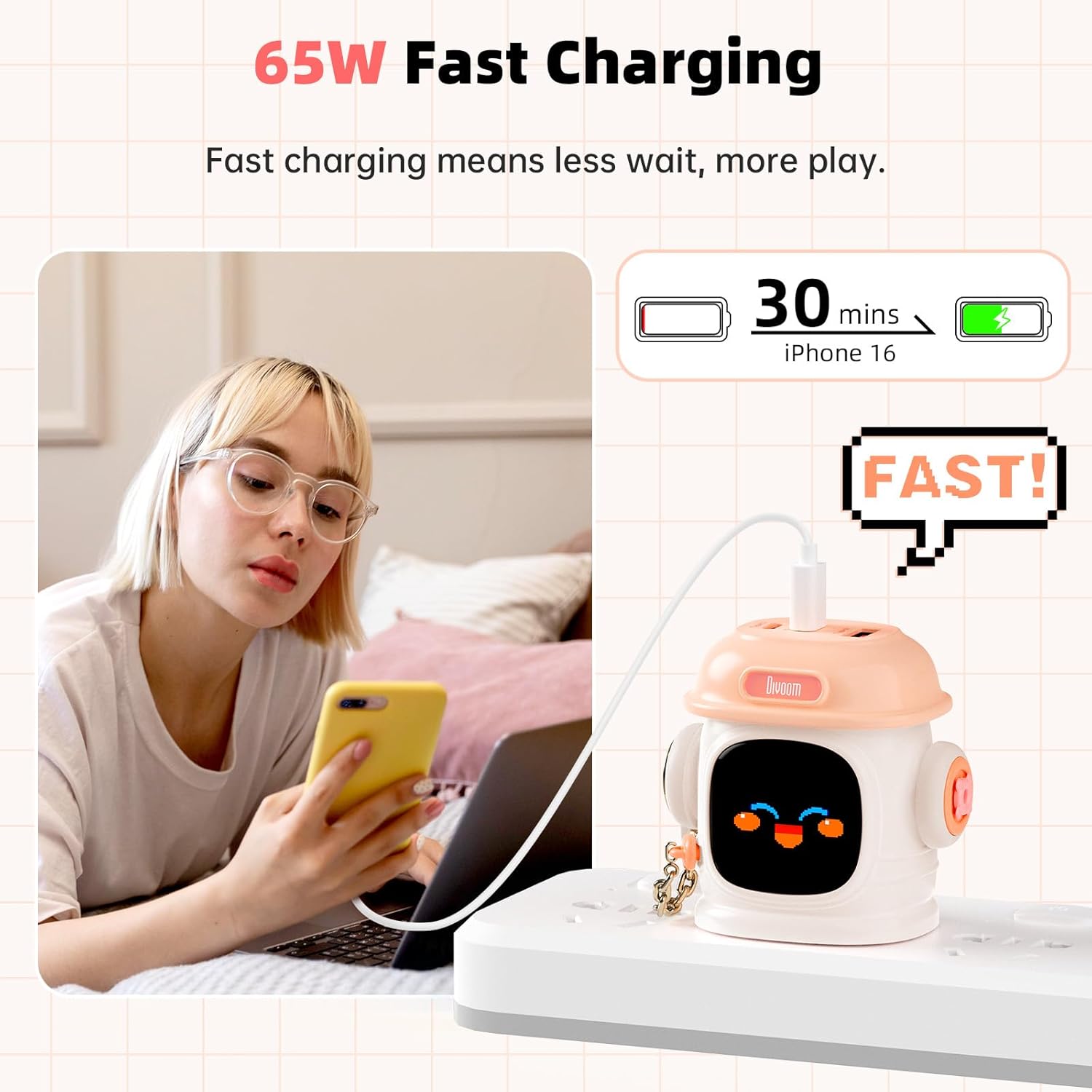 Sạc Divoom Dipow 65W Pink