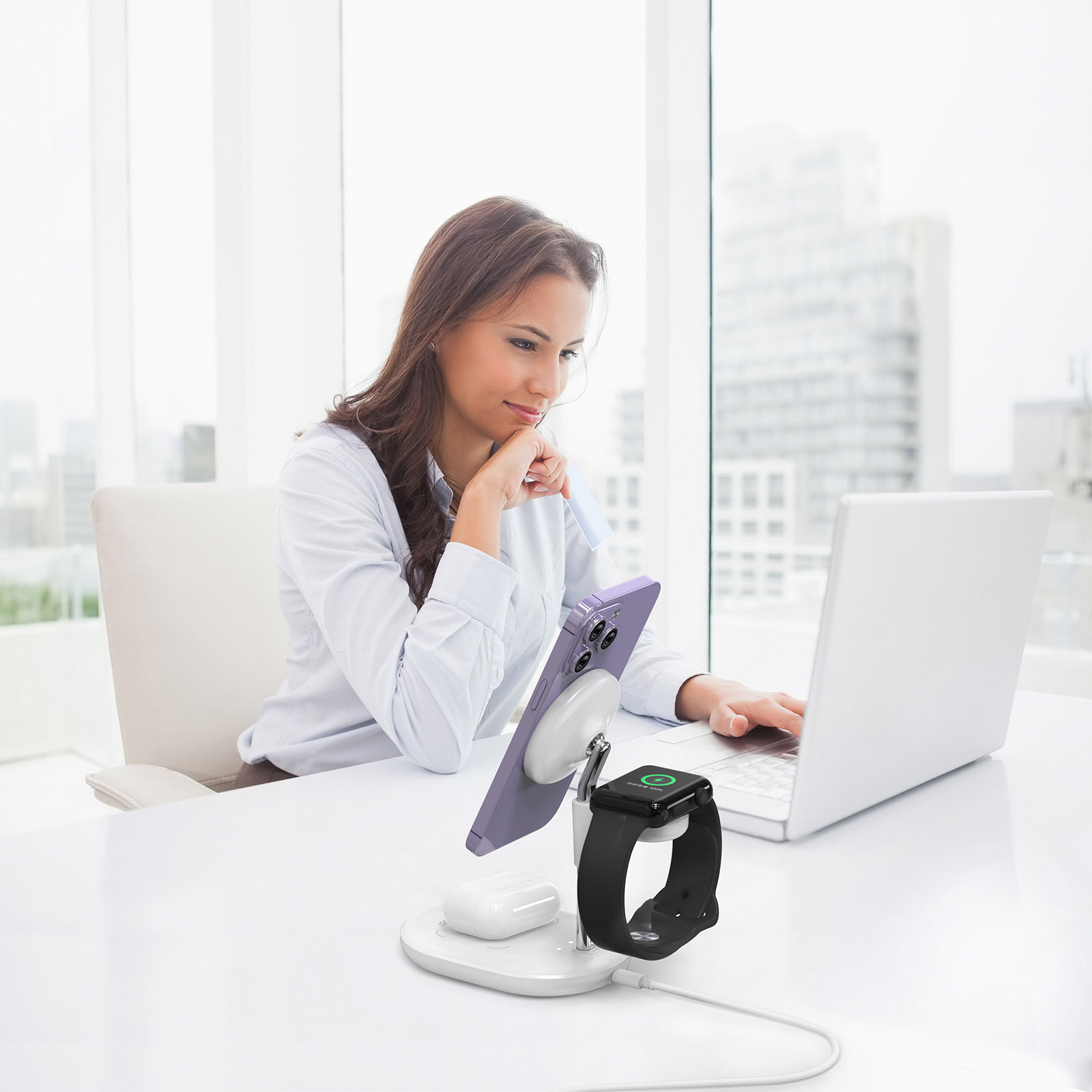 Sạc không dây Mazer MagDesk630 MagSafe 3-in-1 Sạc không dây Mazer MagDesk630 MagSafe 3-in-1